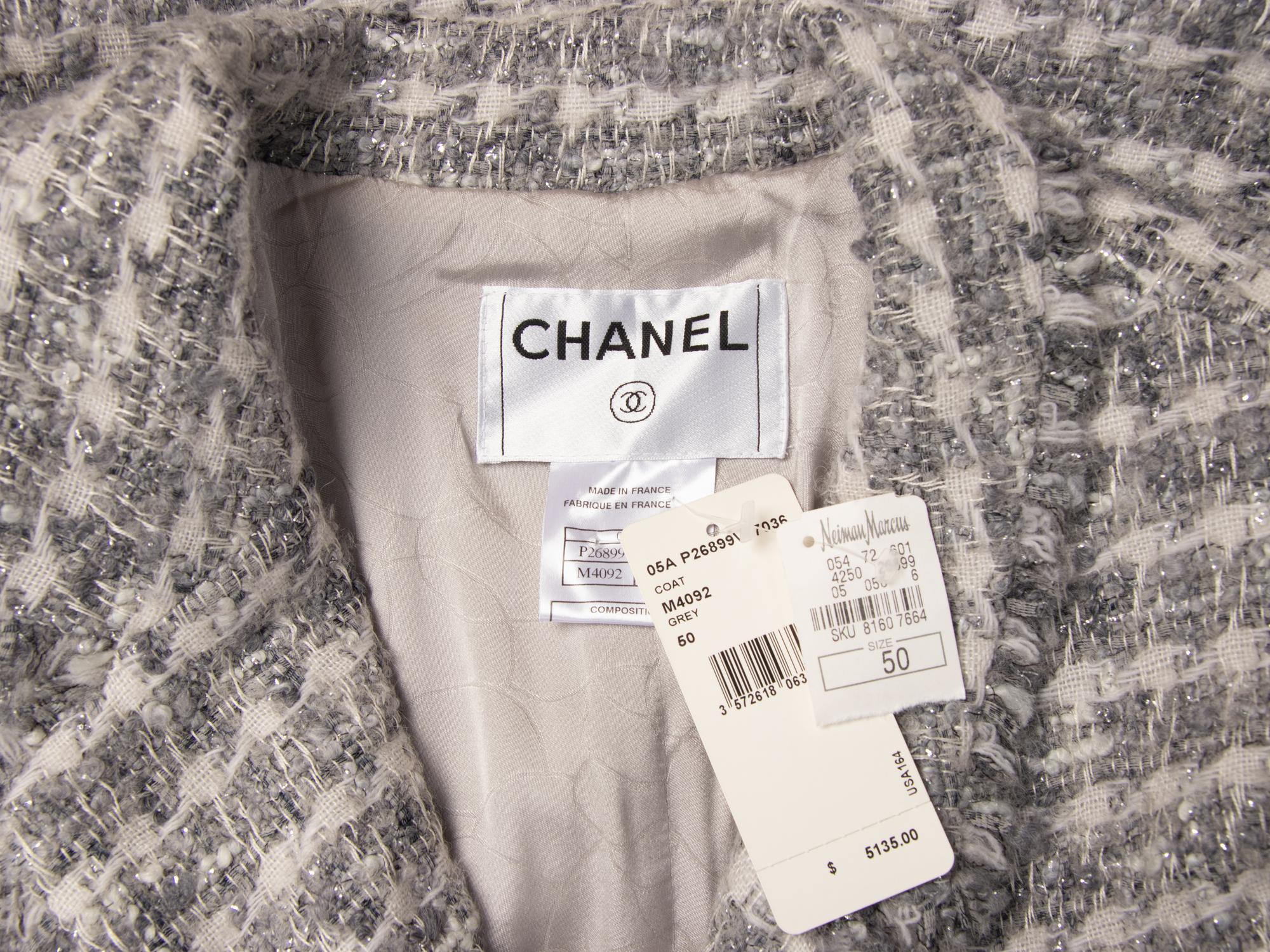 Chanel, Grey Fantasy Tweed Double Breasted Coat