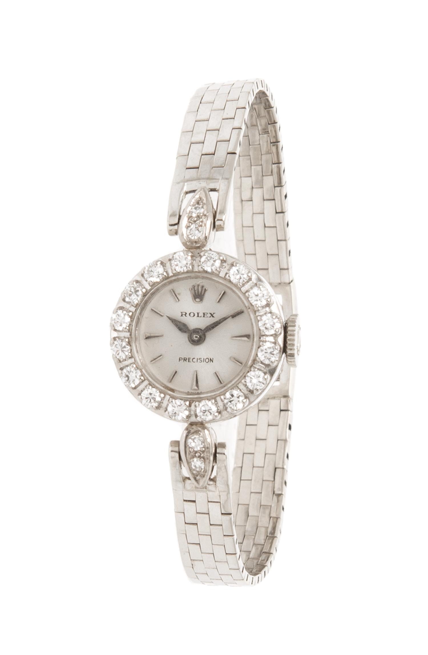 A Vintage 18 Karat White Gold and Diamond Wristwatch, Rolex, 10.70 dwts.