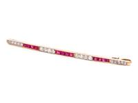 DIAMOND AND SYNTHETIC RUBY BAR BROOCH