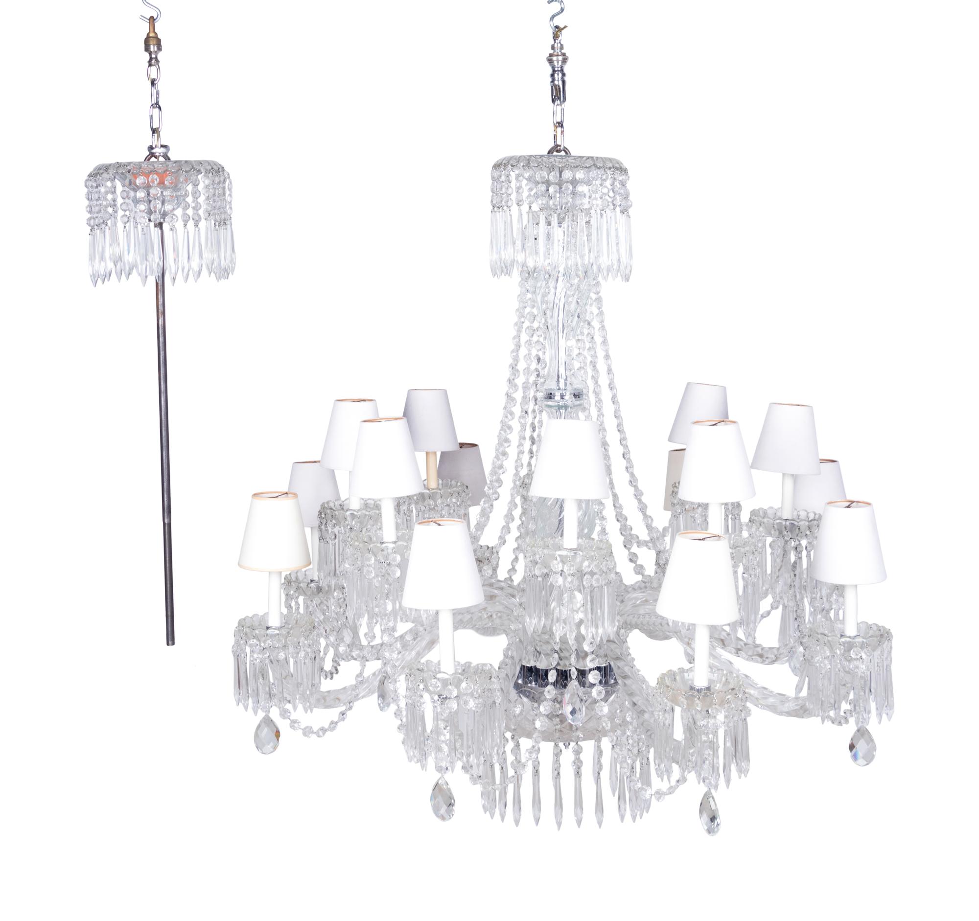 A Pair of Cut Glass Sixteen-Light Chandeliers