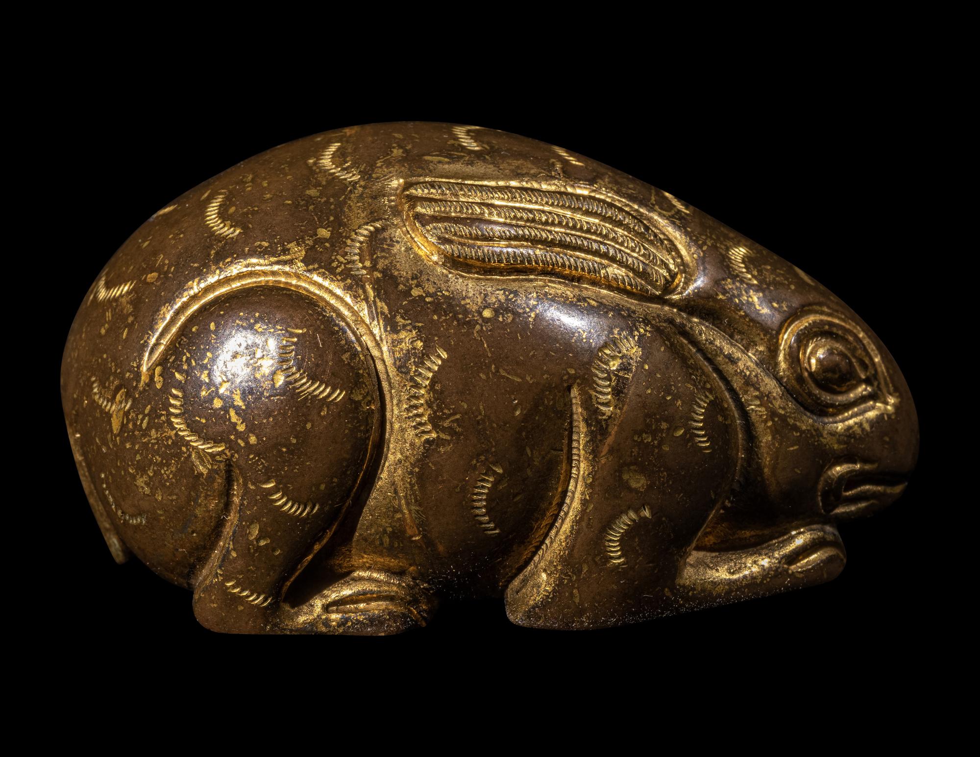 A Chinese Parcel Gilt Bronze Rabbit-Form Paper Weight