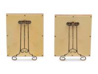 A Pair of Guilloché Enamel, 14k Vari-Color Gold, Diamond, and Cabochon-Mounted Picture Frames