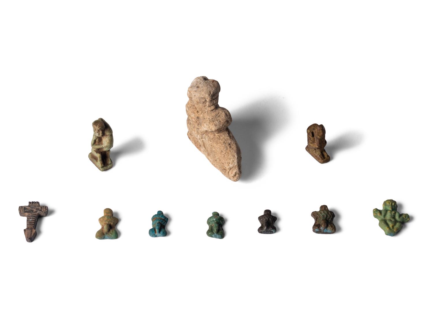 Ten Egyptian Faience Erotic Amulets