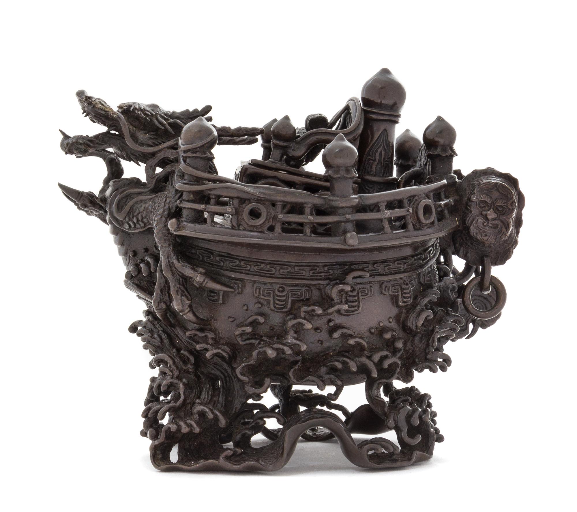 A Japanese Bronze Figural Form Censer, Koro Height 5 1/2 inches. — MEIJI PERIOD (1868-1912)