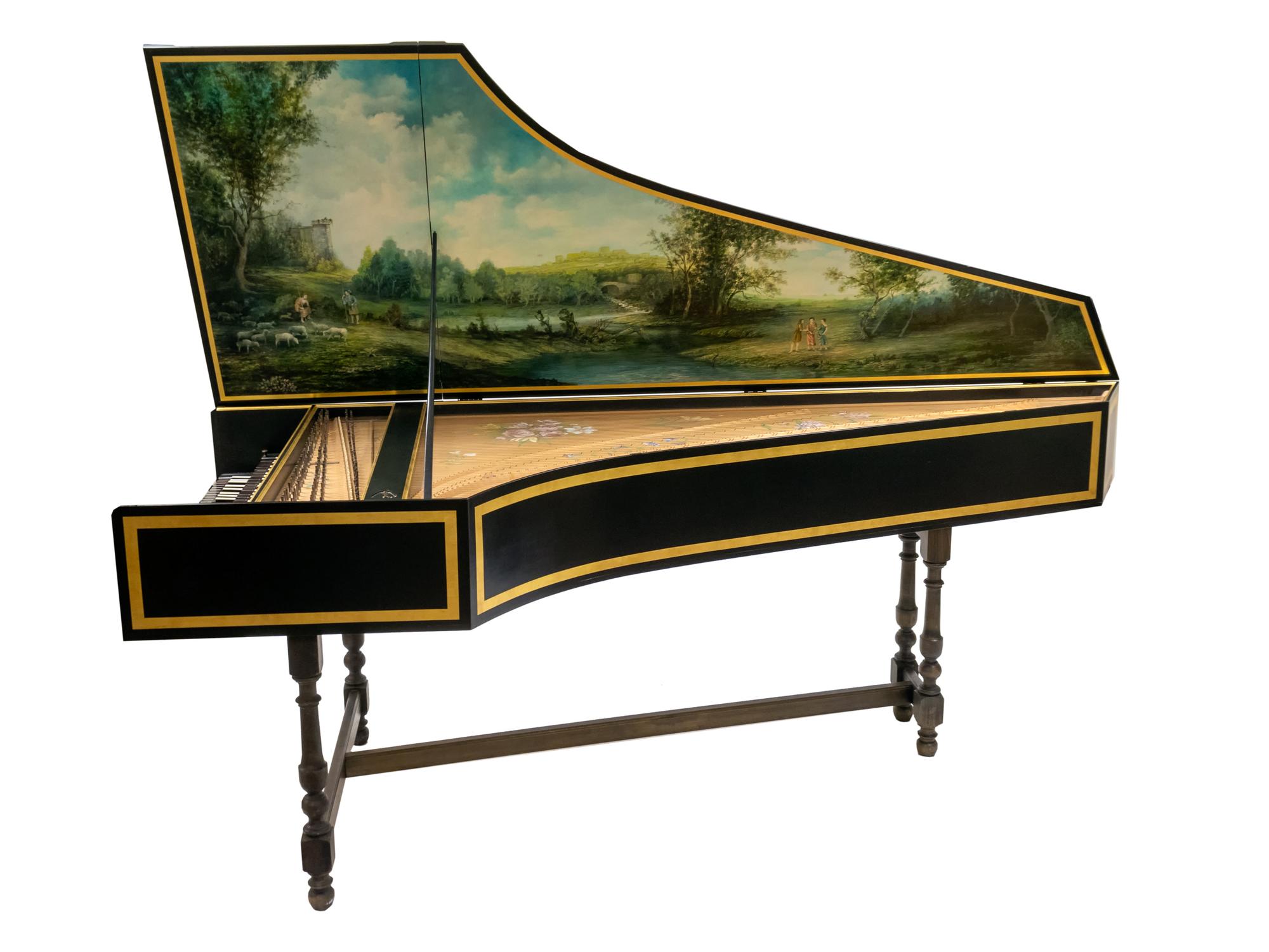 A Modern Black and Gilt Painted Double Manual Harpsichord — By Peter Fisk, 1989