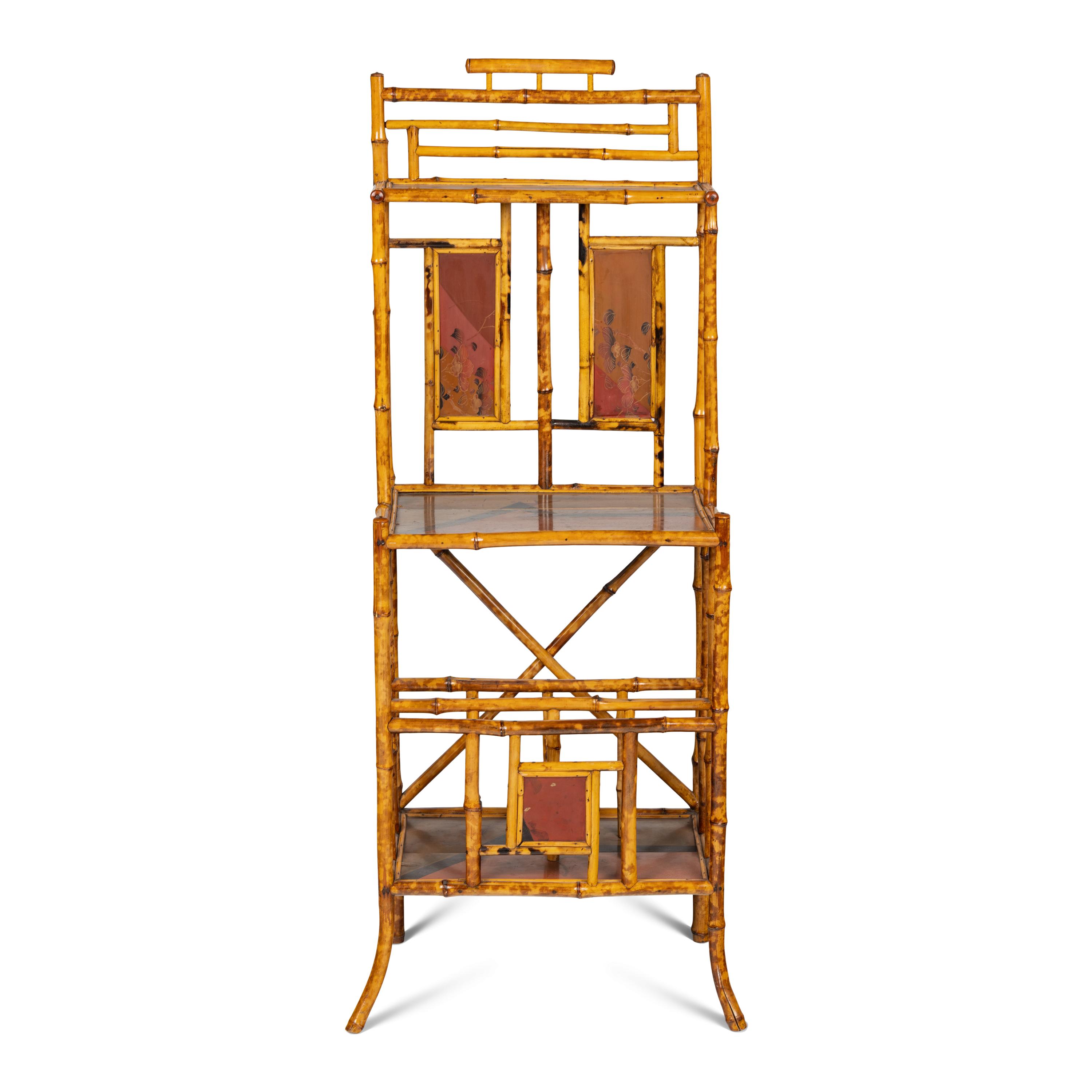 An English Bamboo and Lacquer Etagere