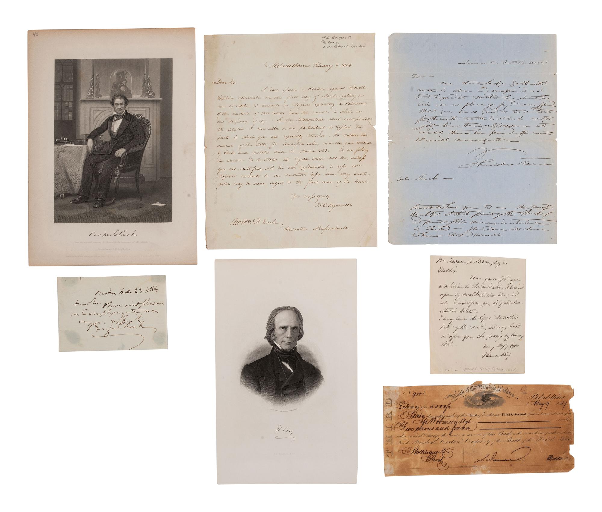[POLITICS]. Autographs of Whig politicians including CLAY and STEVENS.
