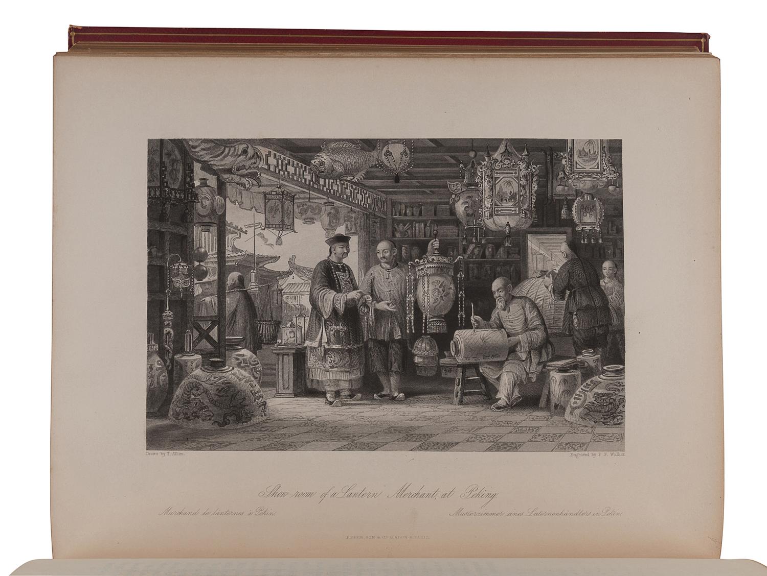 [CHINA -- TRAVEL & EXPLORATION]. ALLOM, Thomas (1804-1872), illustrator. -- WRIGHT, George Newenham (1794-1877). China in a Series of Views, Displaying the Scenery, Architecture, and Social Habits, of that Ancient Empire. London: Fisher, Son & Co., preface dated 1843.