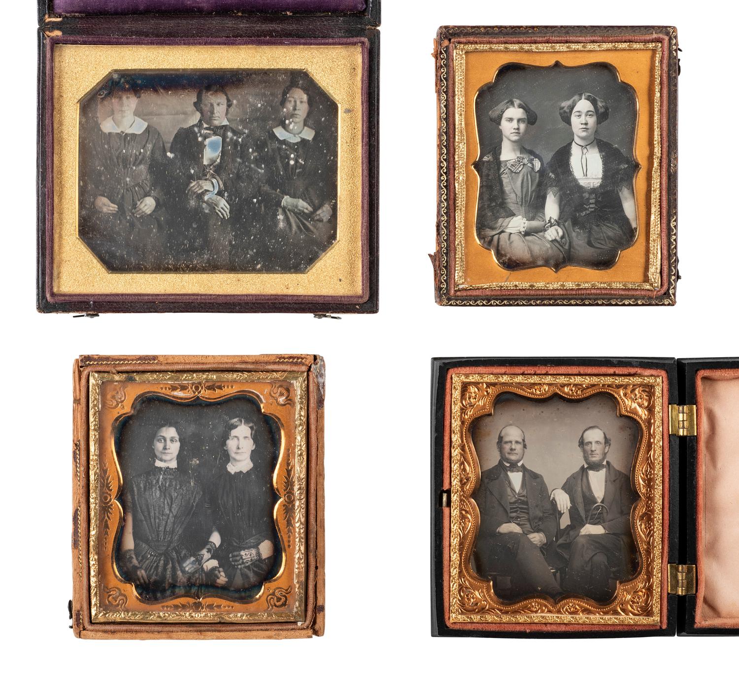 [EARLY PHOTOGRAPHY]. 22 quarter and sixth plate daguerreotype portraits of pairs and trios.