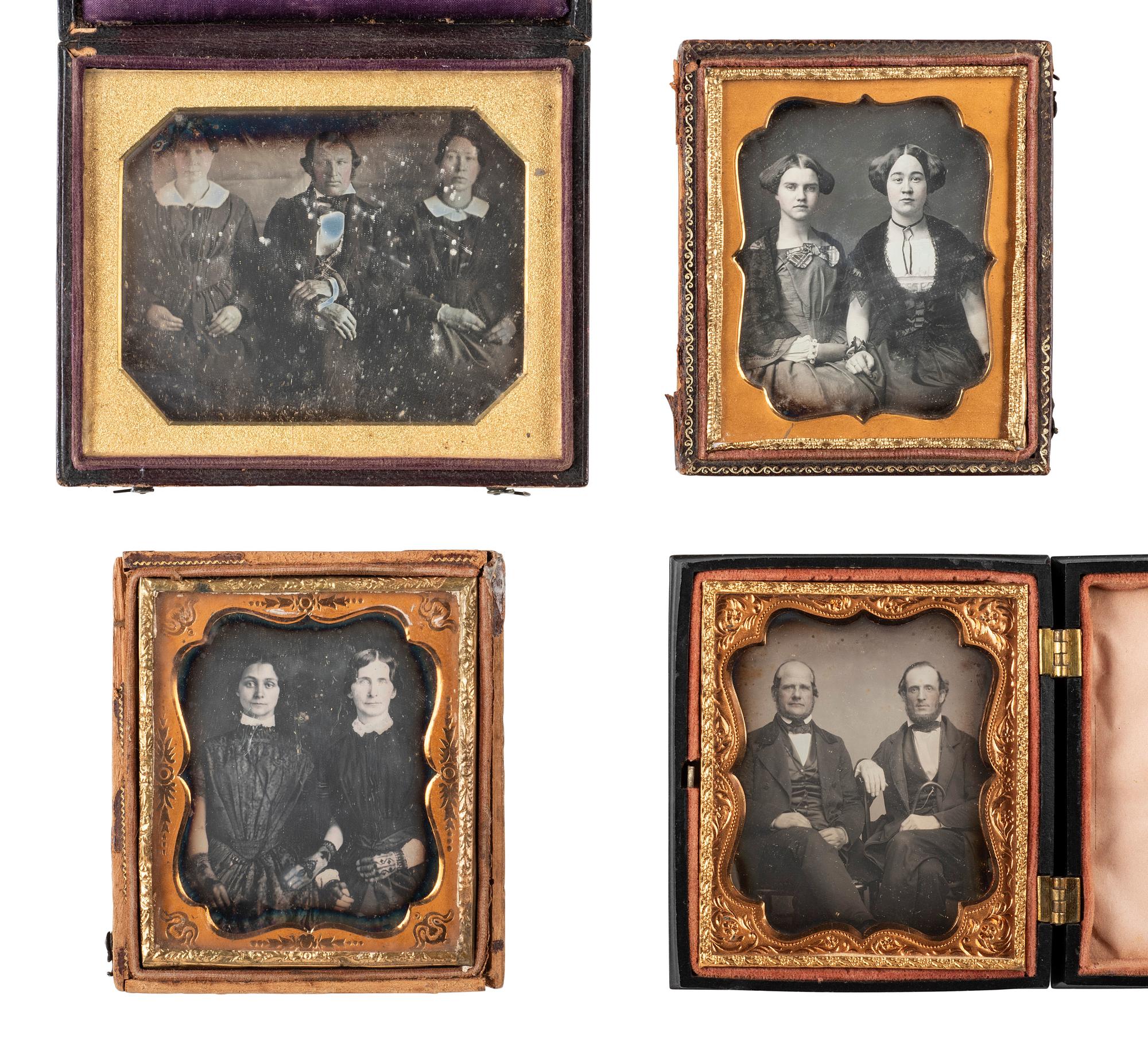 [EARLY PHOTOGRAPHY]. 22 quarter and sixth plate daguerreotype portraits of pairs and trios.