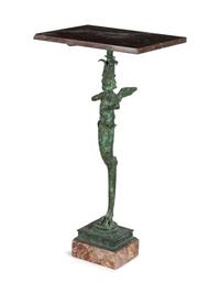 An Italian Patinated Bronze Marble-Top Pedestal Table Cast by the Chiurazzi Foundry