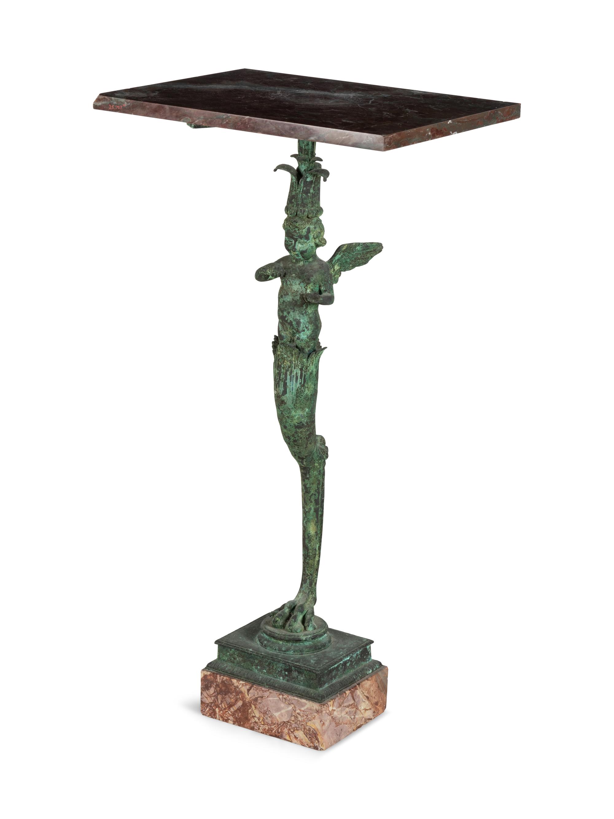 An Italian Patinated Bronze Marble-Top Pedestal Table Cast by the Chiurazzi Foundry