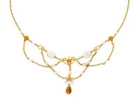 YELLOW GOLD, KESHI PEARL, AND CITRINE NECKLACE