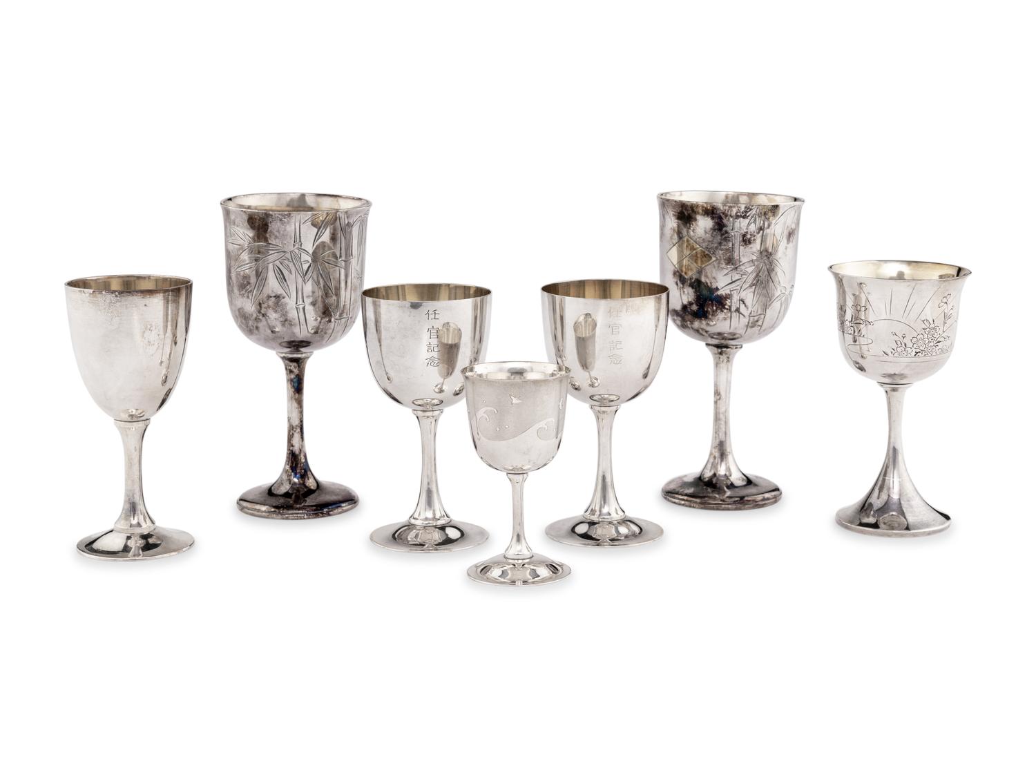 Seven Japanese Silver Goblets