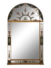 A Neoclassical Style Reverse-Painted Glass and Giltwood Mirror