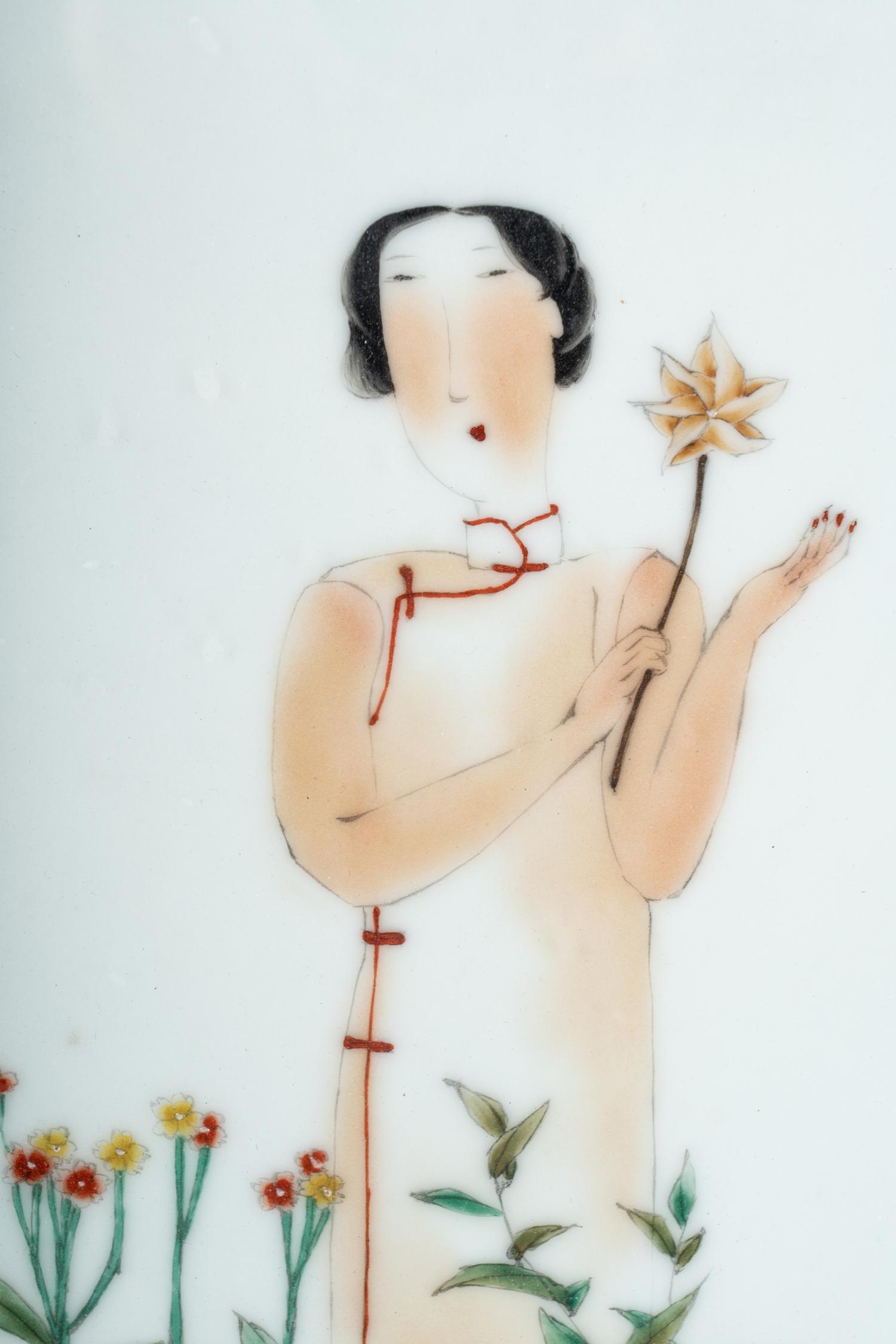 A Chinese Famille Rose Porcelain 'Lady' Plaque