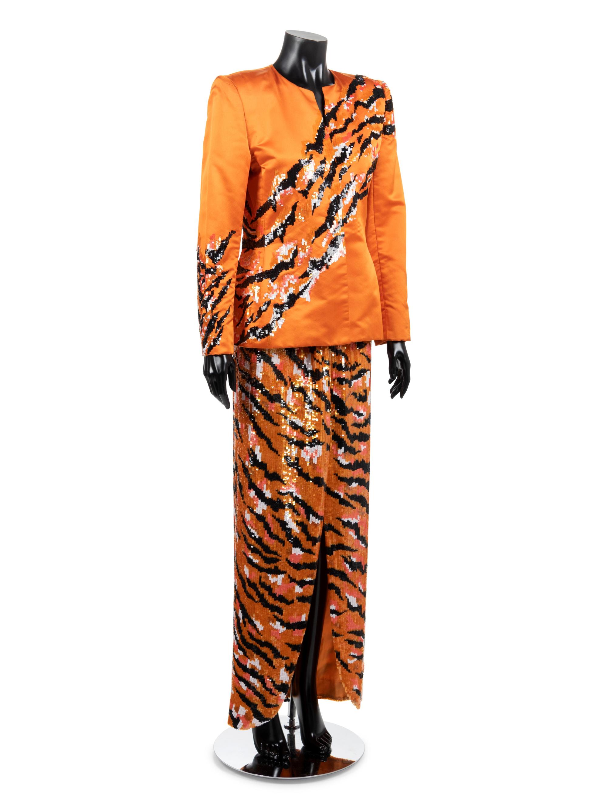 Carolina Herrera Embroidered Satin Evening Ensemble, c. 1984