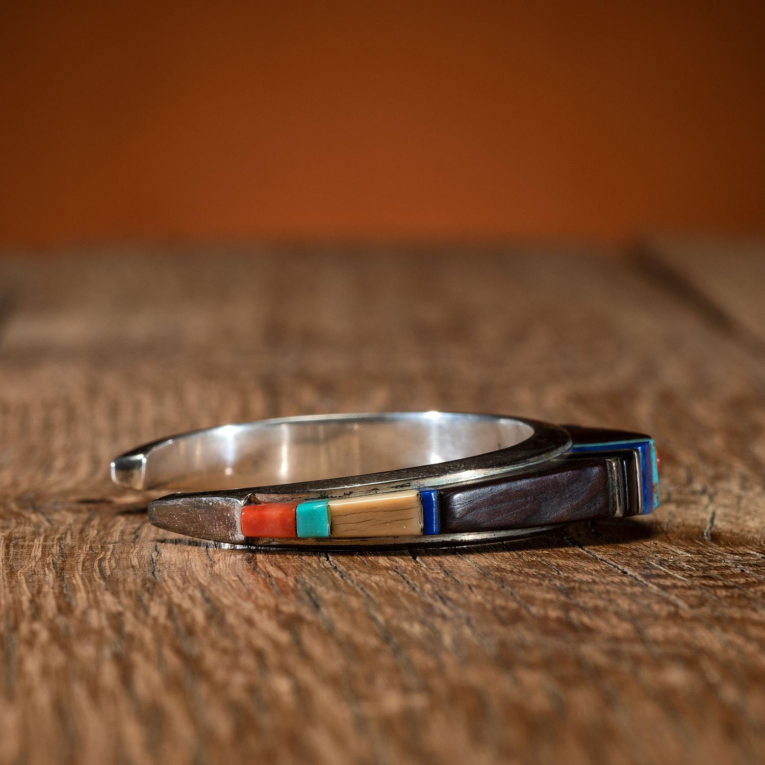 Silver and Cobblestone Inlay Cuff Bracelet