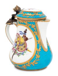 A Sèvres Silver-Gilt Mounted Bleu Céleste Porcelain Hot Milk Jug and Cover ( Pot à Lait 'Duvaux' )