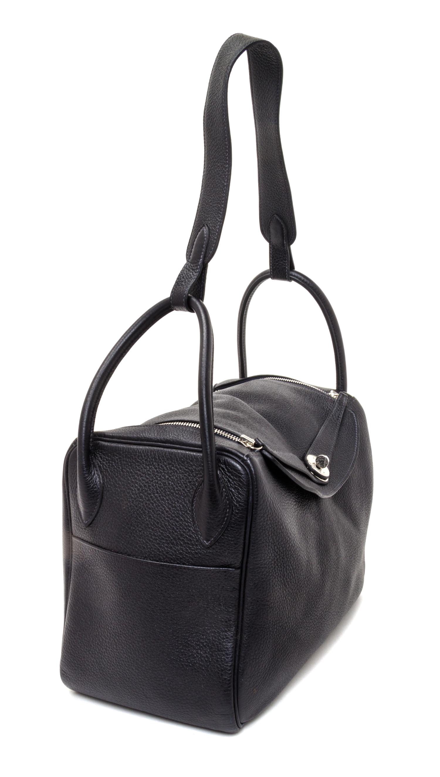 An Hermes Graphite Taurillon Clemence Lindy 34 Handbag, 13.5" x 8" x 7".