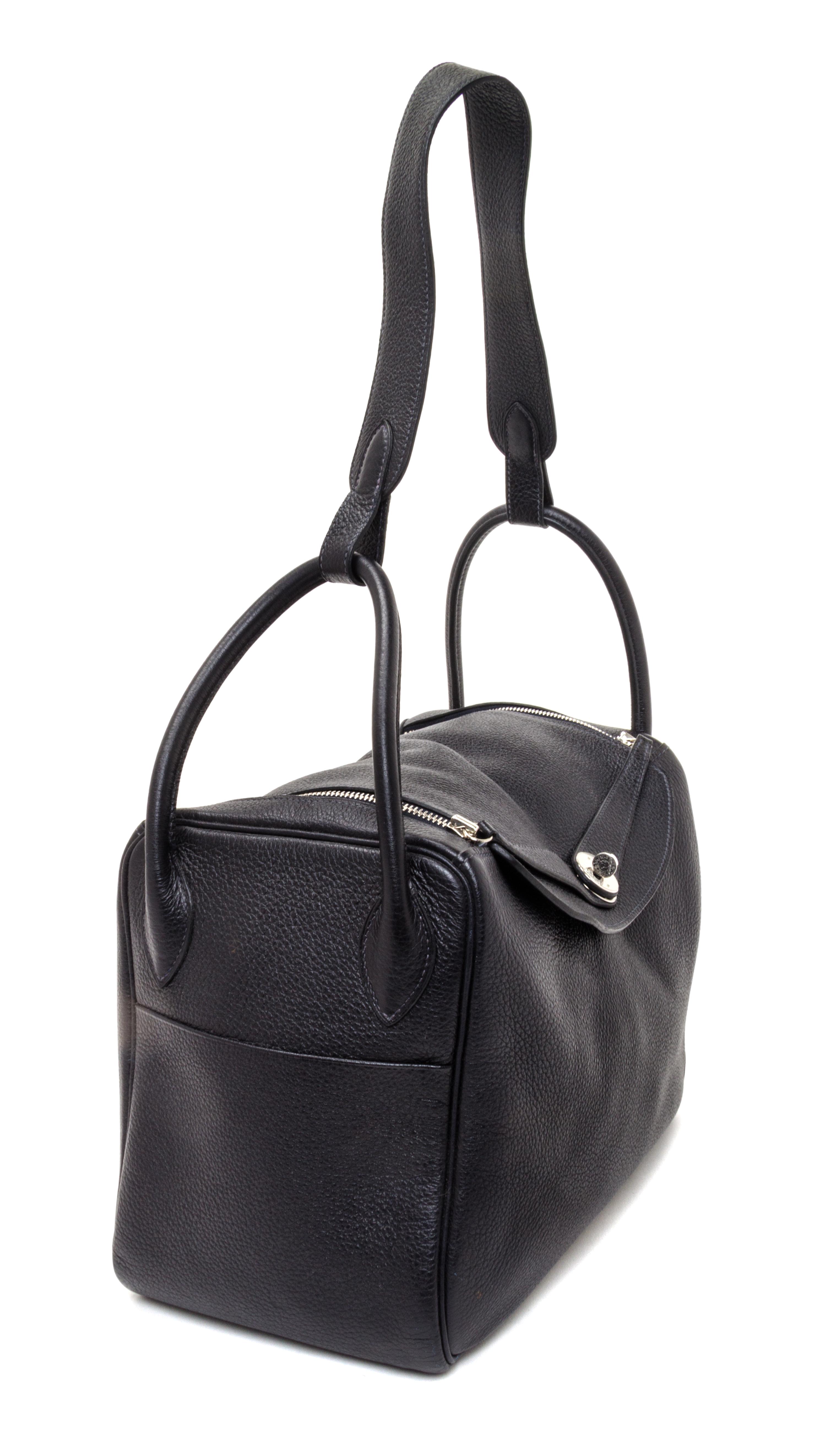An Hermes Graphite Taurillon Clemence Lindy 34 Handbag, 13.5" x 8" x 7".