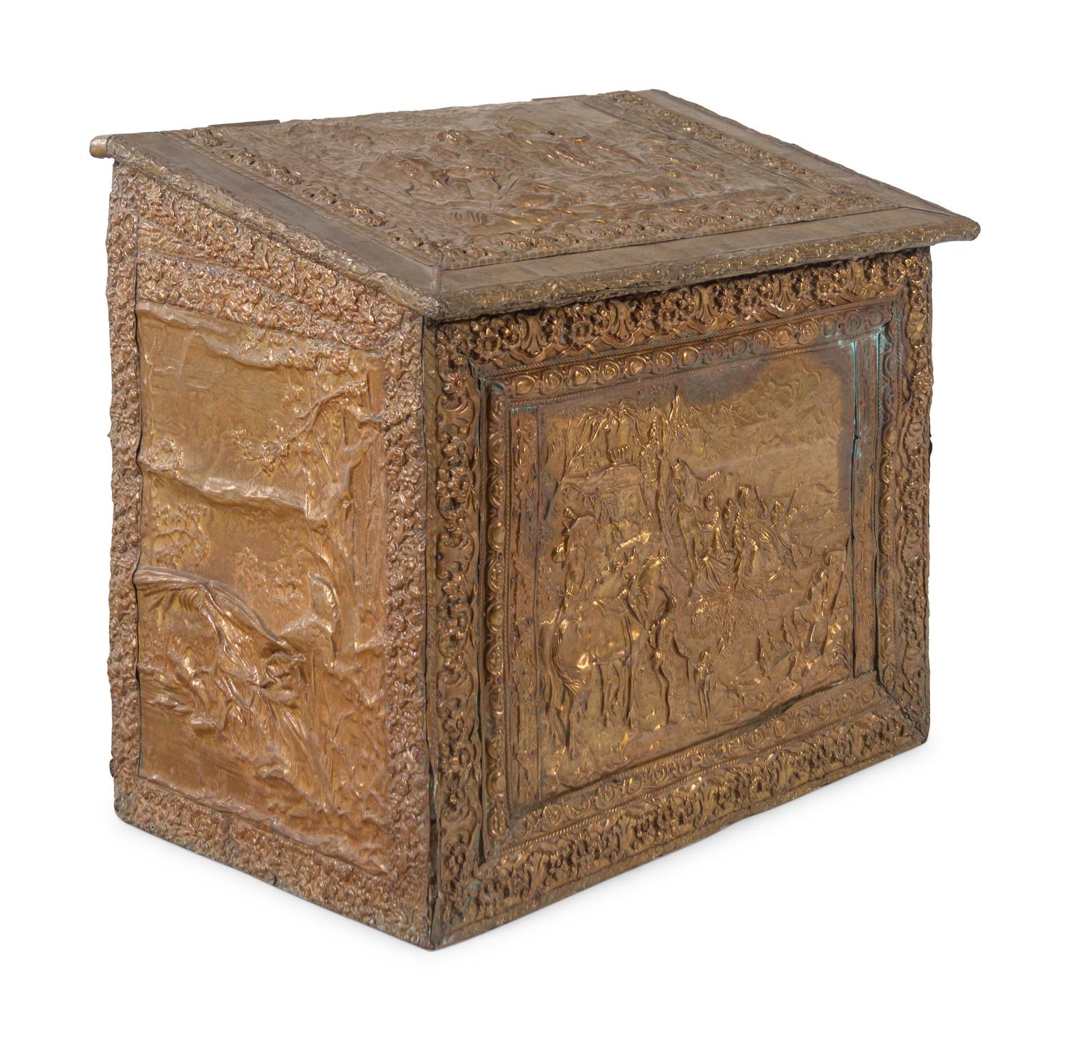 A Victorian Brass Kindling Box