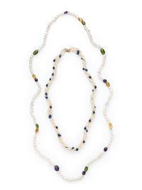 TWO CULTURED AND MULTIGEM PEARL NECKLACES