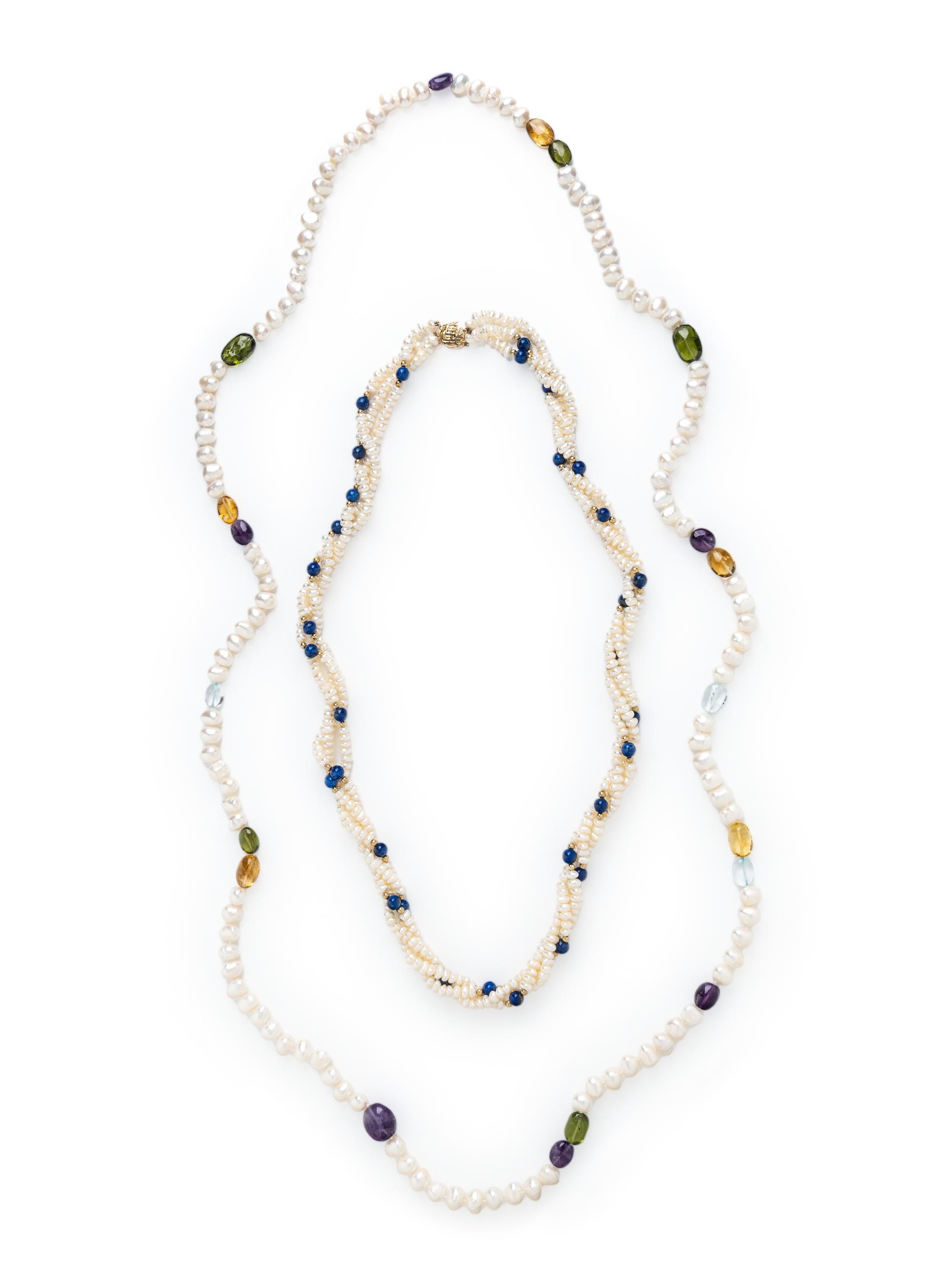 TWO CULTURED AND MULTIGEM PEARL NECKLACES