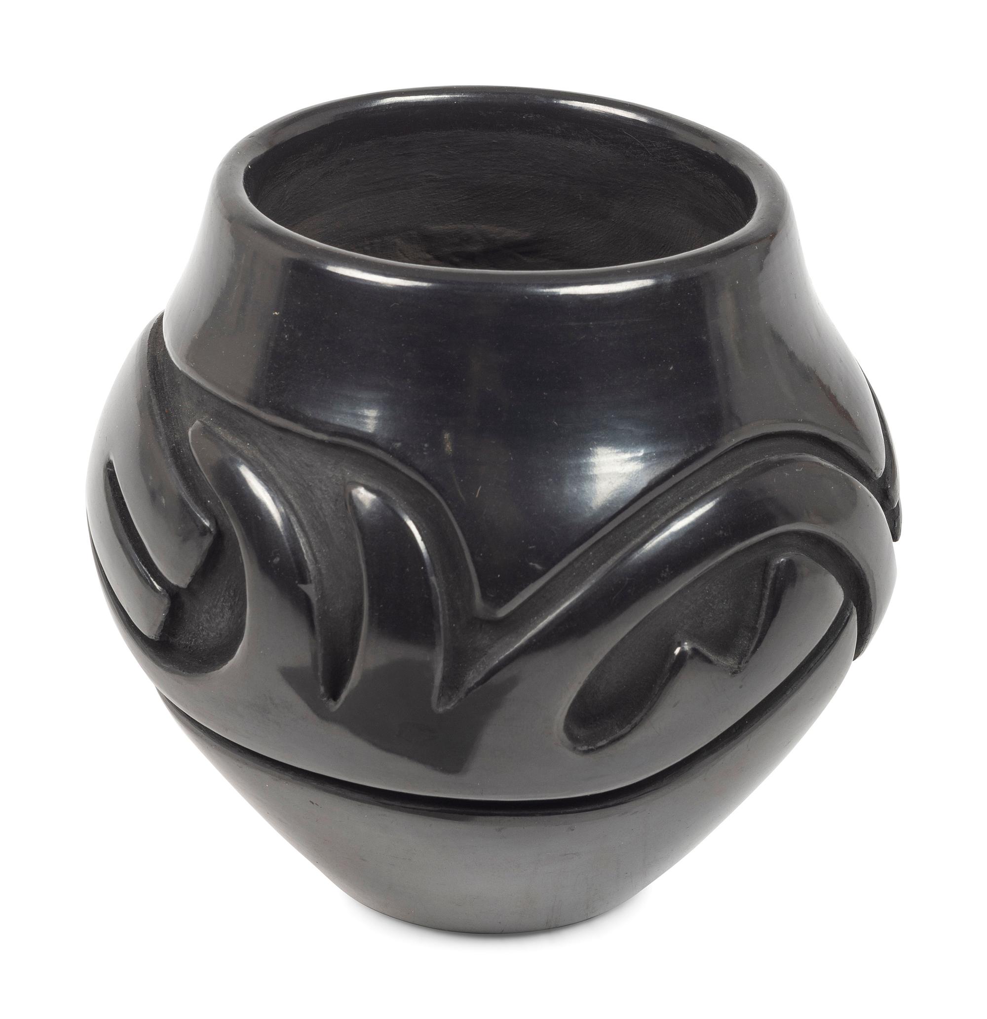 Carved Blackware Pottery Jar