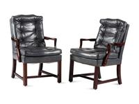 Two Regency Style Blue Leather Upholstered Chairs