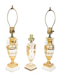 A Pair of Neoclassical Style Gilt Painted Table Lamps — 20TH CENTURY