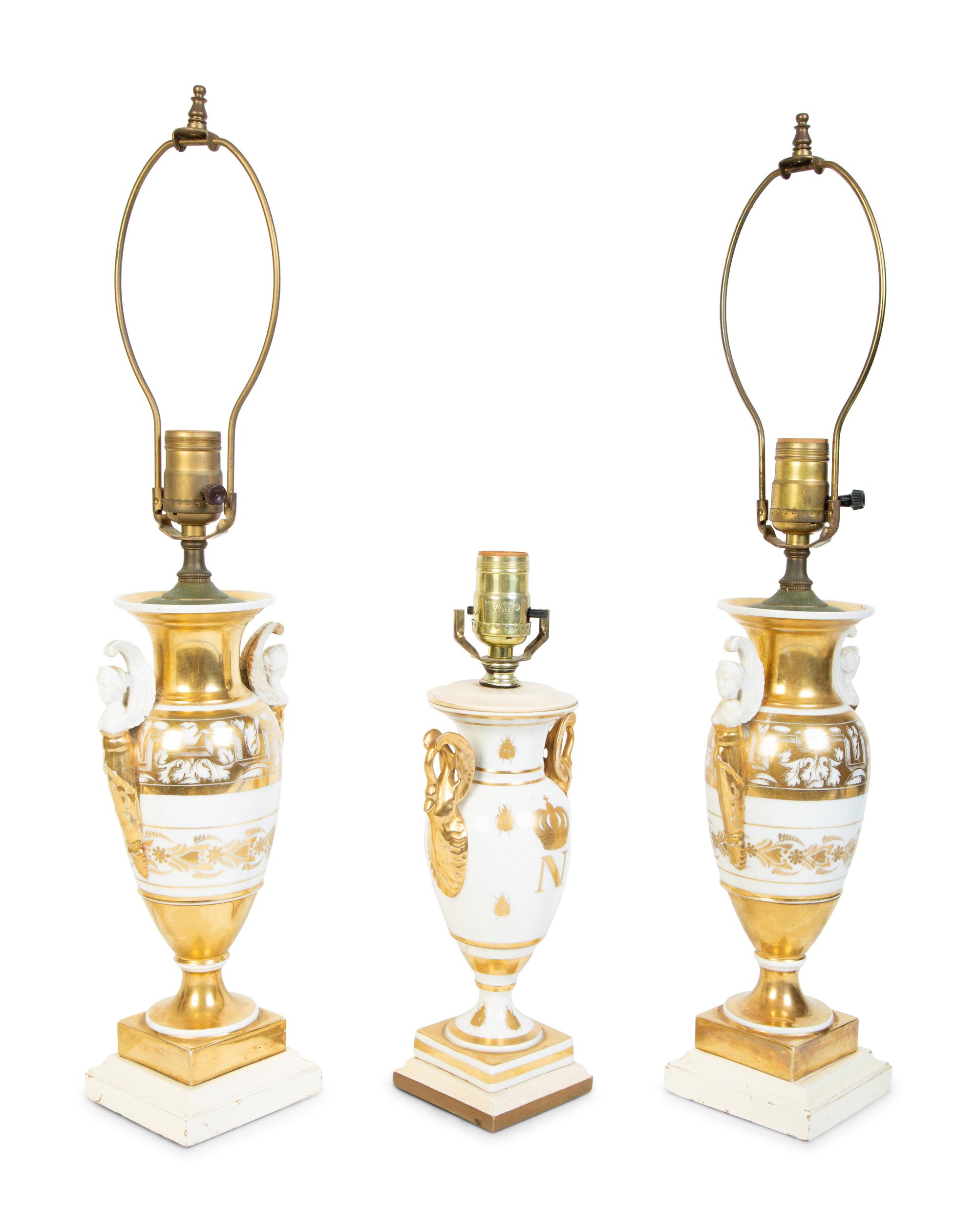 A Pair of Neoclassical Style Gilt Painted Table Lamps — 20TH CENTURY