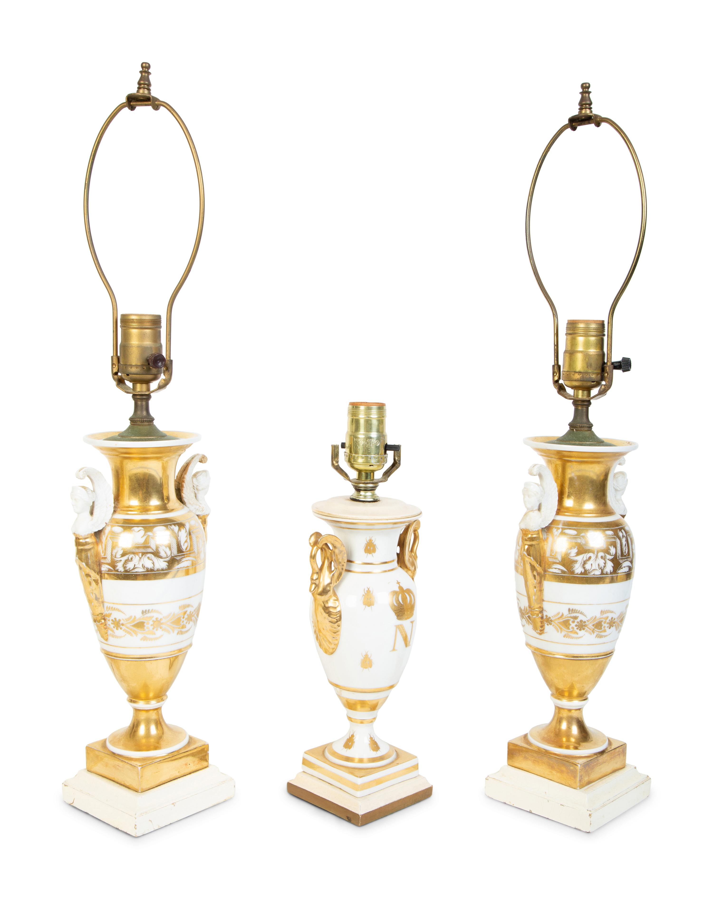 A Pair of Neoclassical Style Gilt Painted Table Lamps — 20TH CENTURY