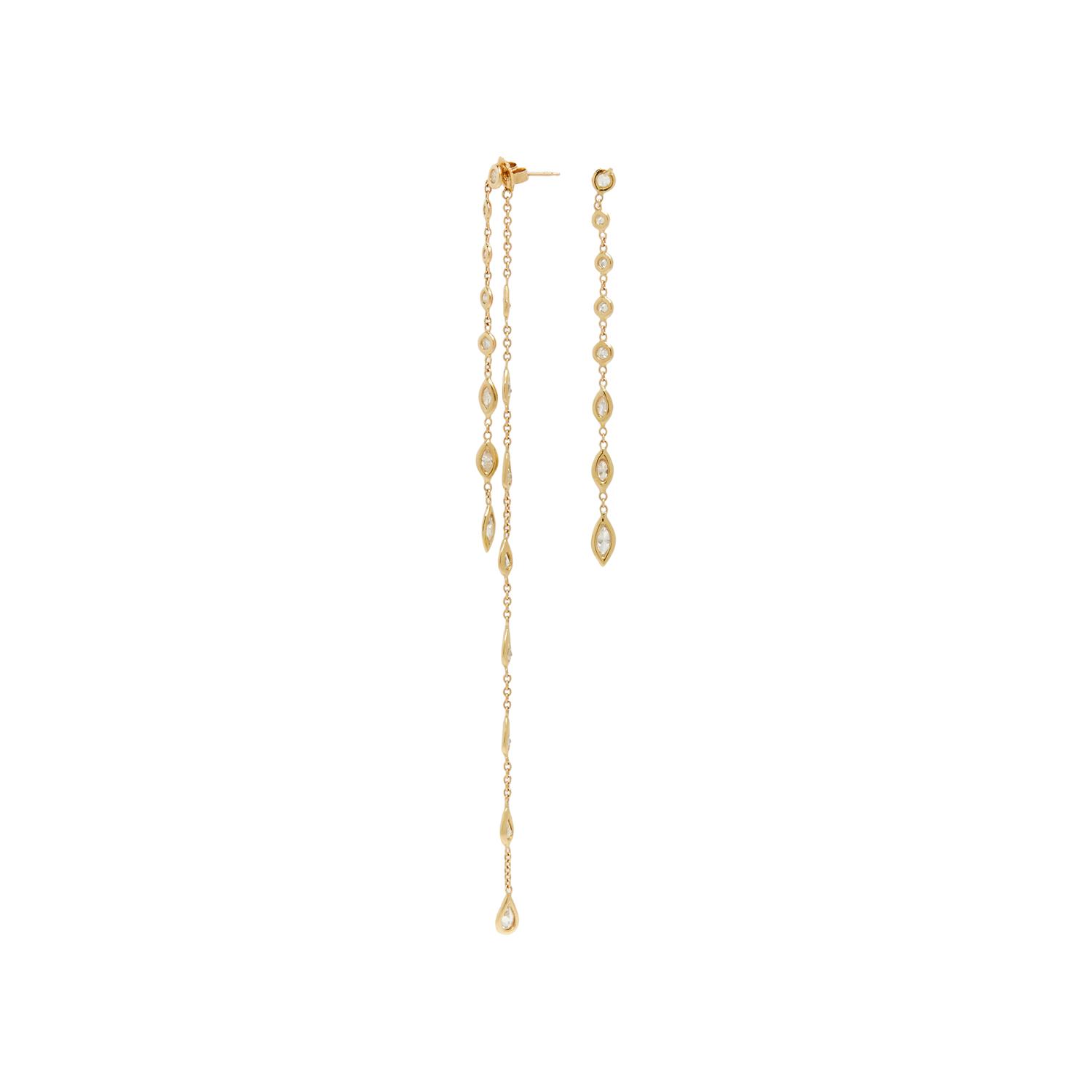 YELLOW GOLD AND DIAMOND STATION ASYMMETRICAL EARRINGS