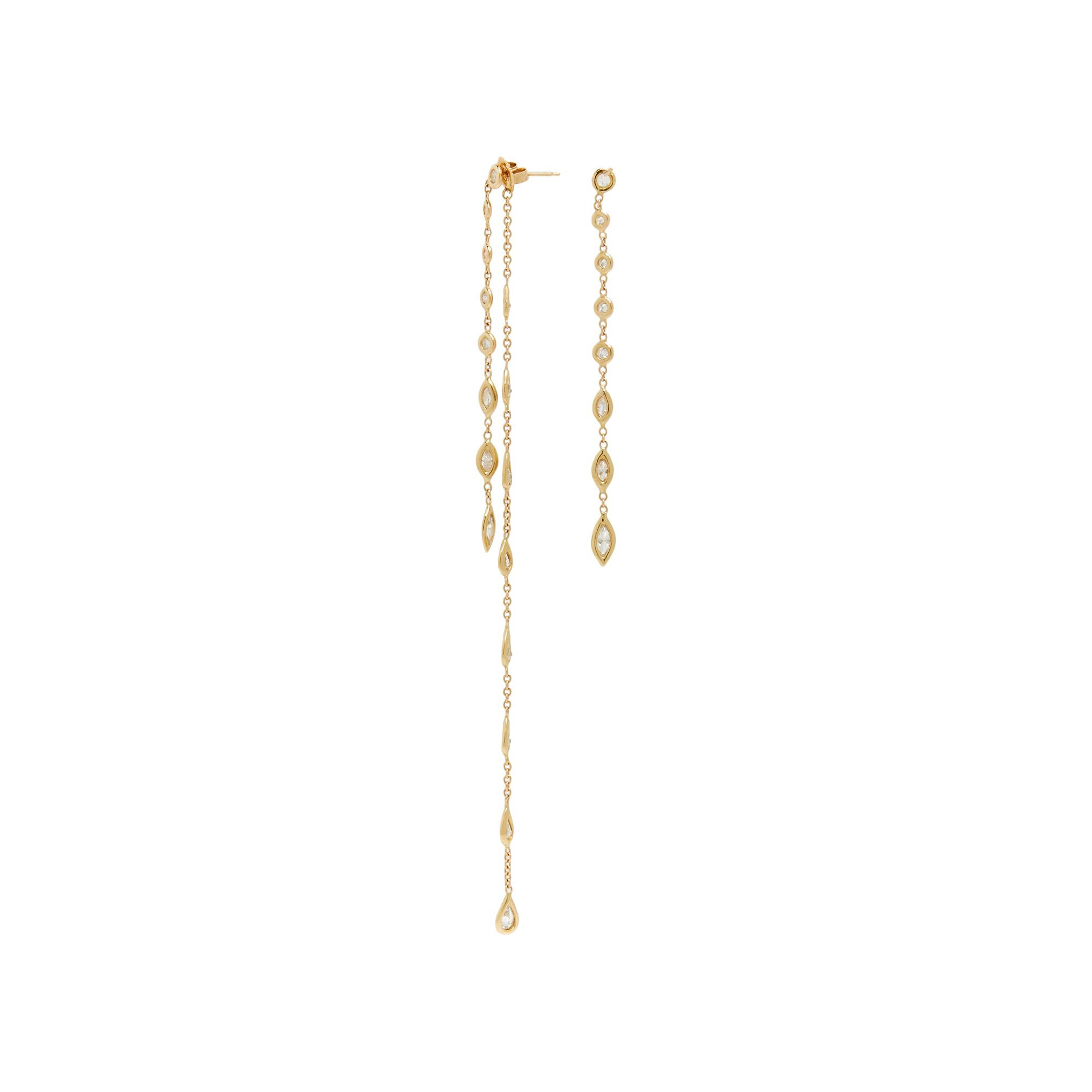 YELLOW GOLD AND DIAMOND STATION ASYMMETRICAL EARRINGS