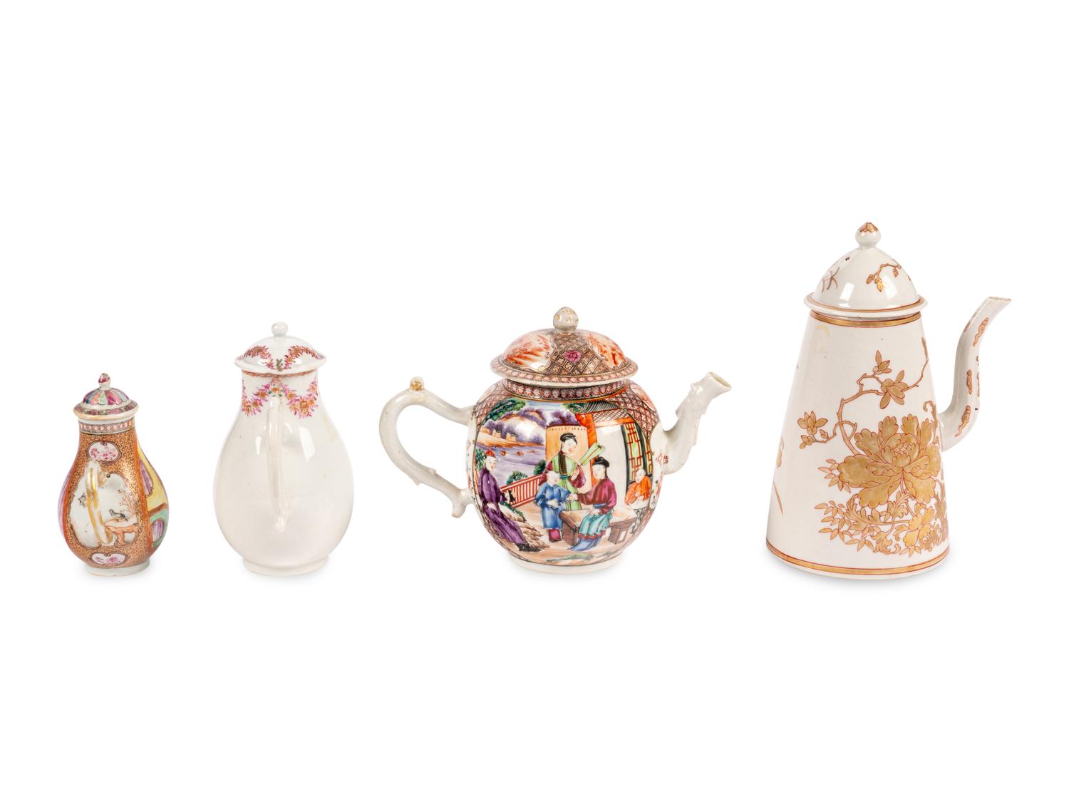 Four Chinese Export Porcelain Teapots and Creamers