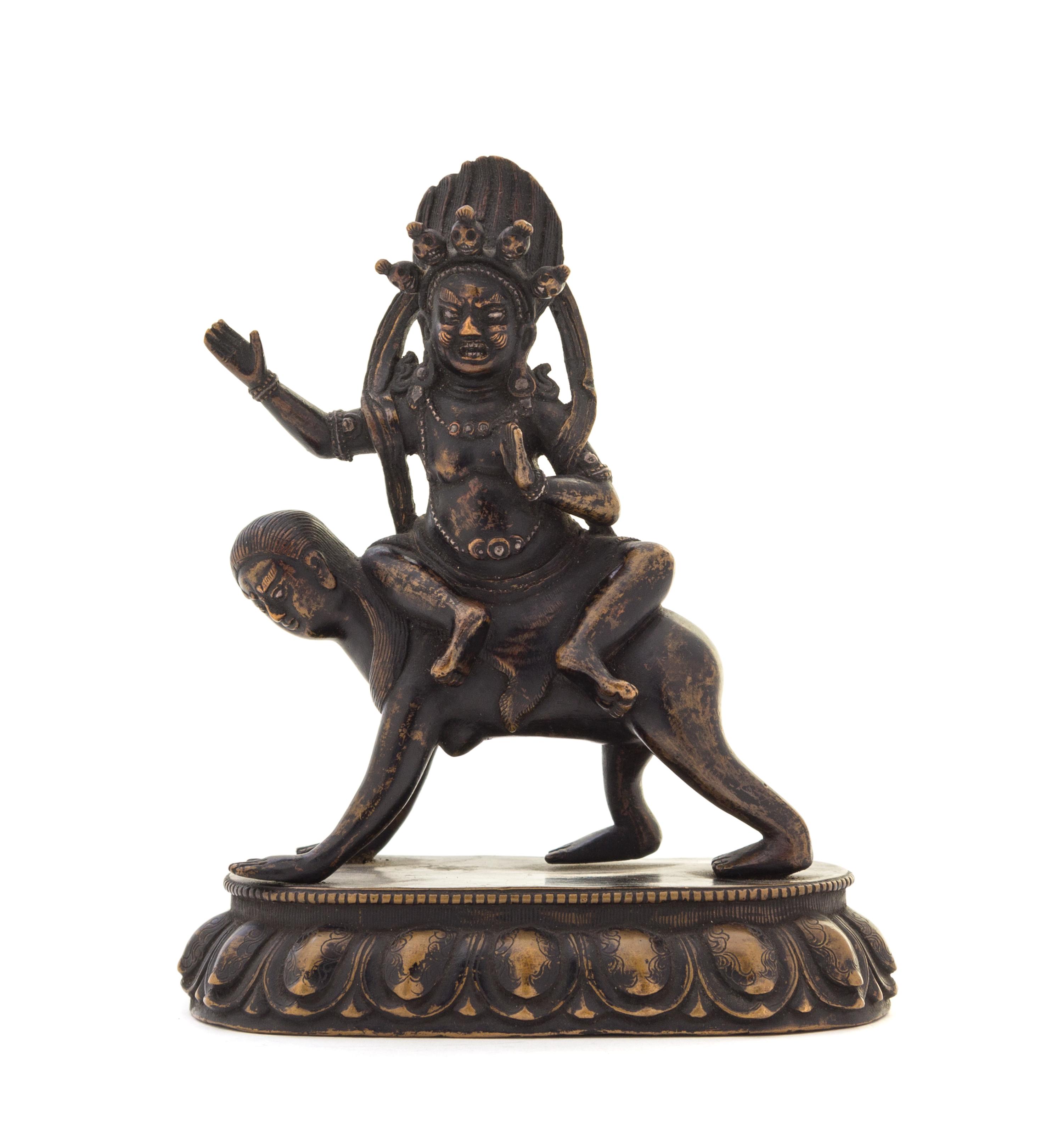 A Sino-Tibetan Bronze Figure of a Deity Height 6 1/8 inches.