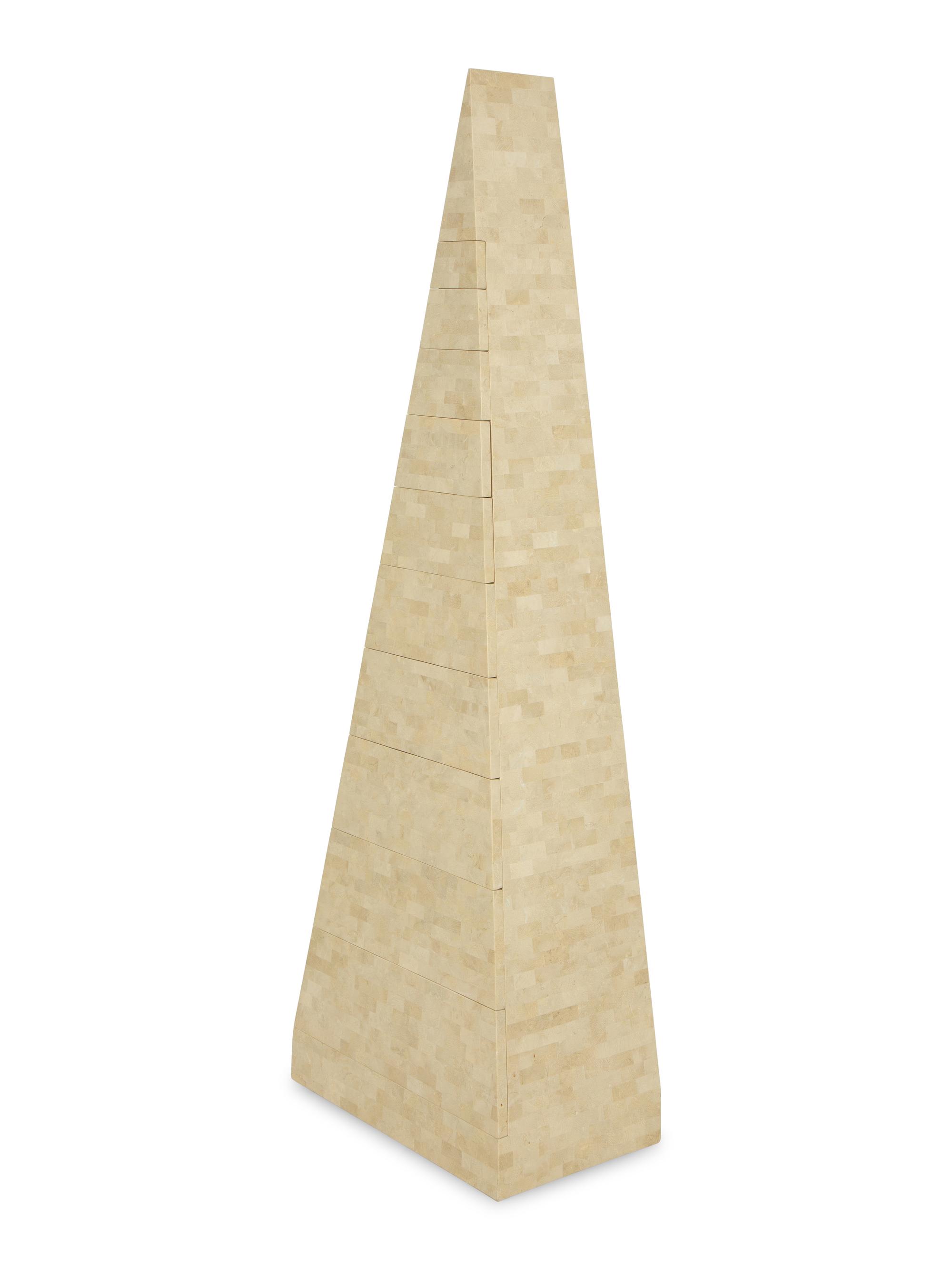 A Contemporary Tesselated Obelisk-Form Tall Chest of Drawers