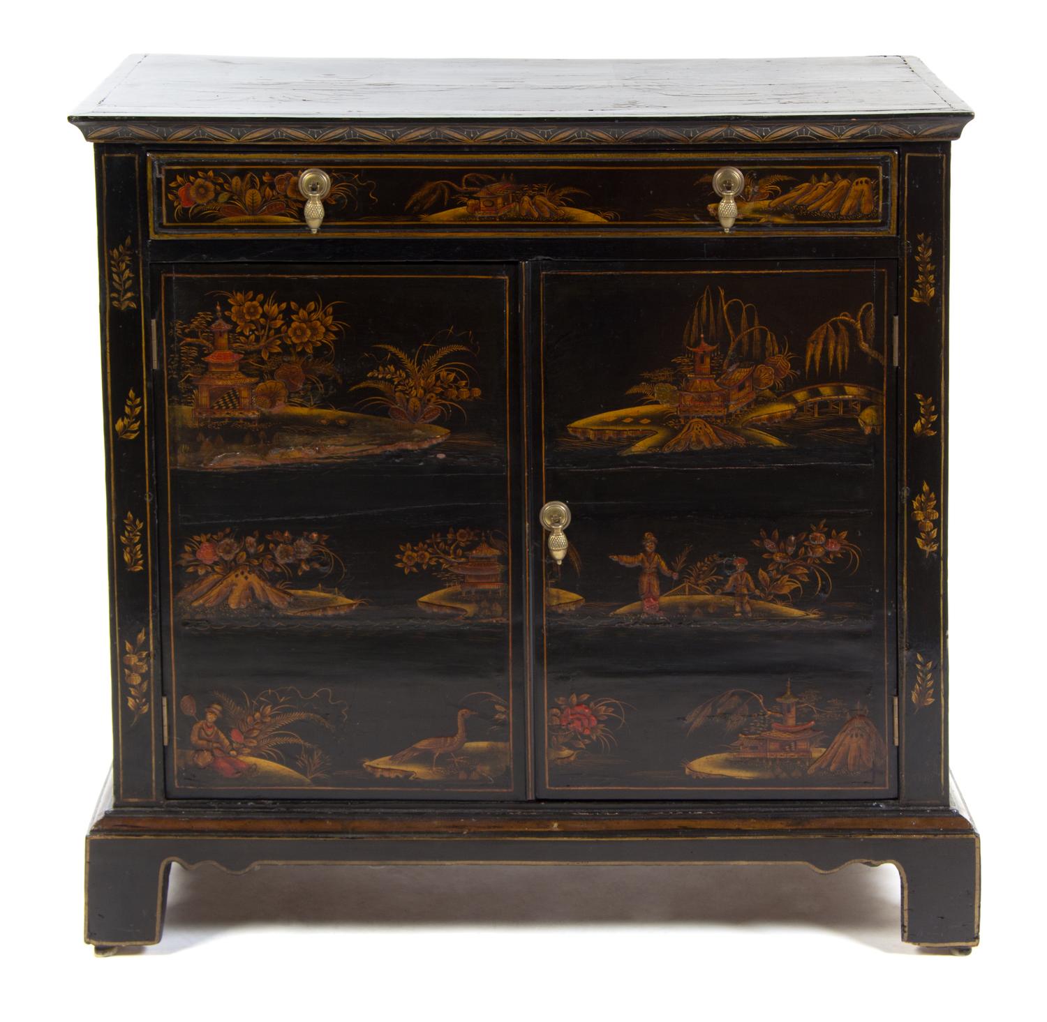 A Regency Lacquered Side Cabinet Height 34 3/4 x width 35 3/4 x depth 20 inches. — 19TH CENTURY