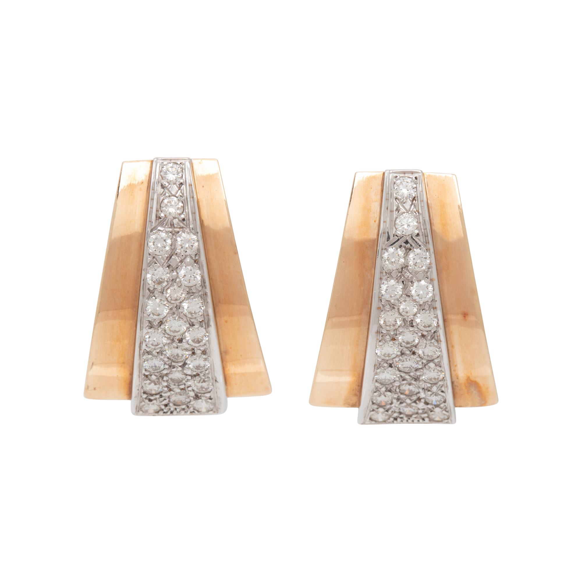 SPIROS, BICOLOR GOLD AND DIAMOND EARCLIPS