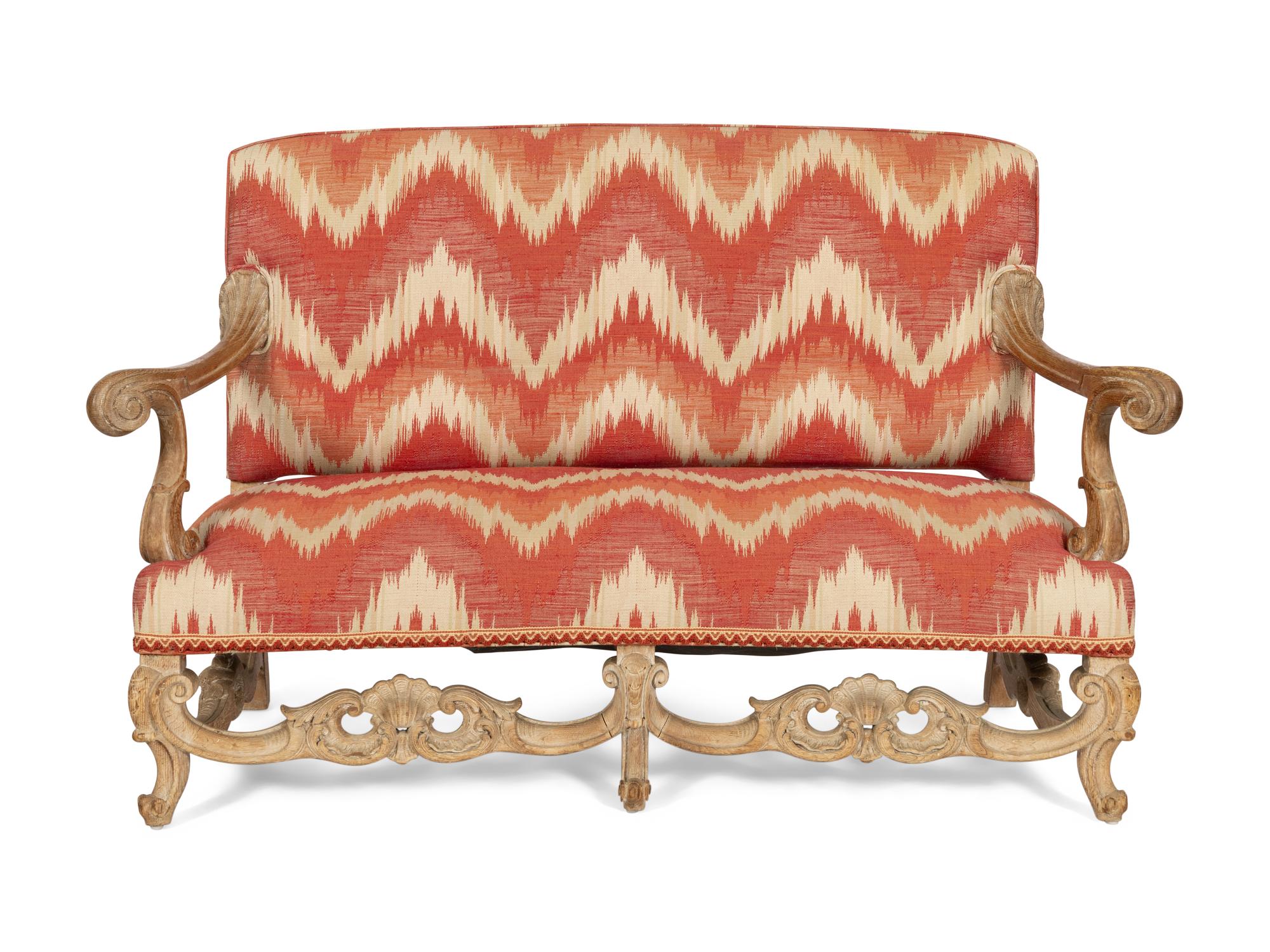 A Louis XIV Style Cerused Oak Settee