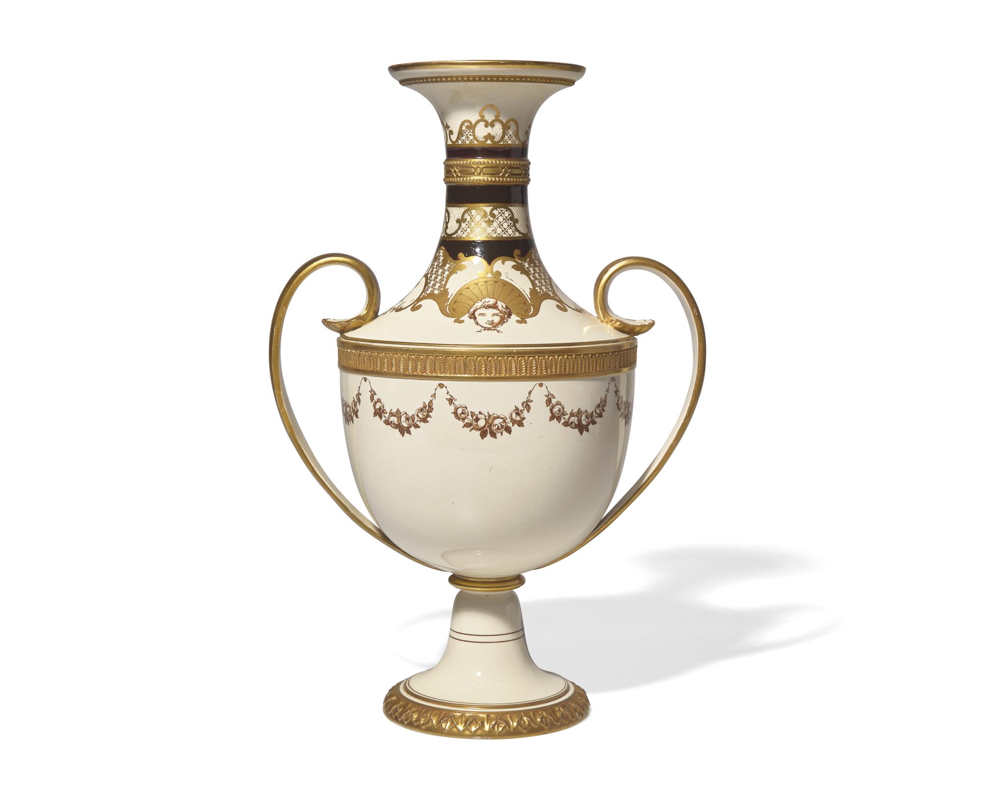 A Wedgwood Parcel Gilt Twin-Handled Creamware Vase