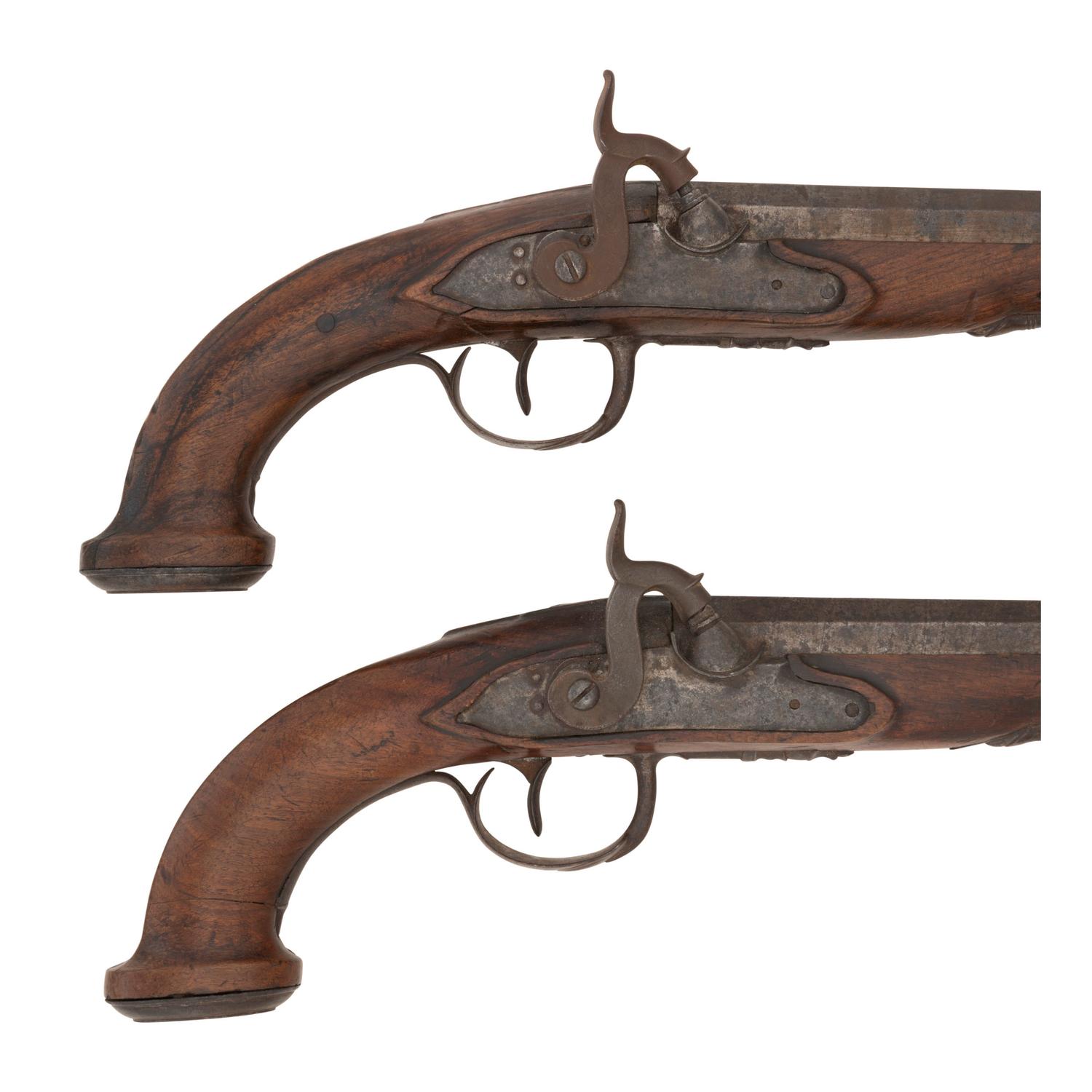 Pair of Large Bore European Percussion Overcoat Pistols