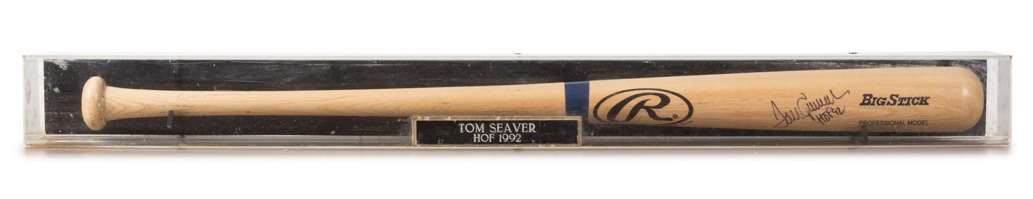 A Tom Seaver Autographed Baseball Bat Length of display case 63 3/4 inches.