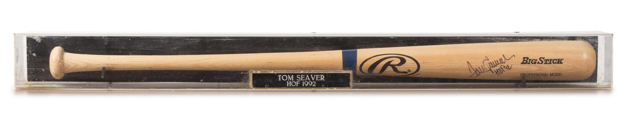 A Tom Seaver Autographed Baseball Bat Length of display case 63 3/4 inches.