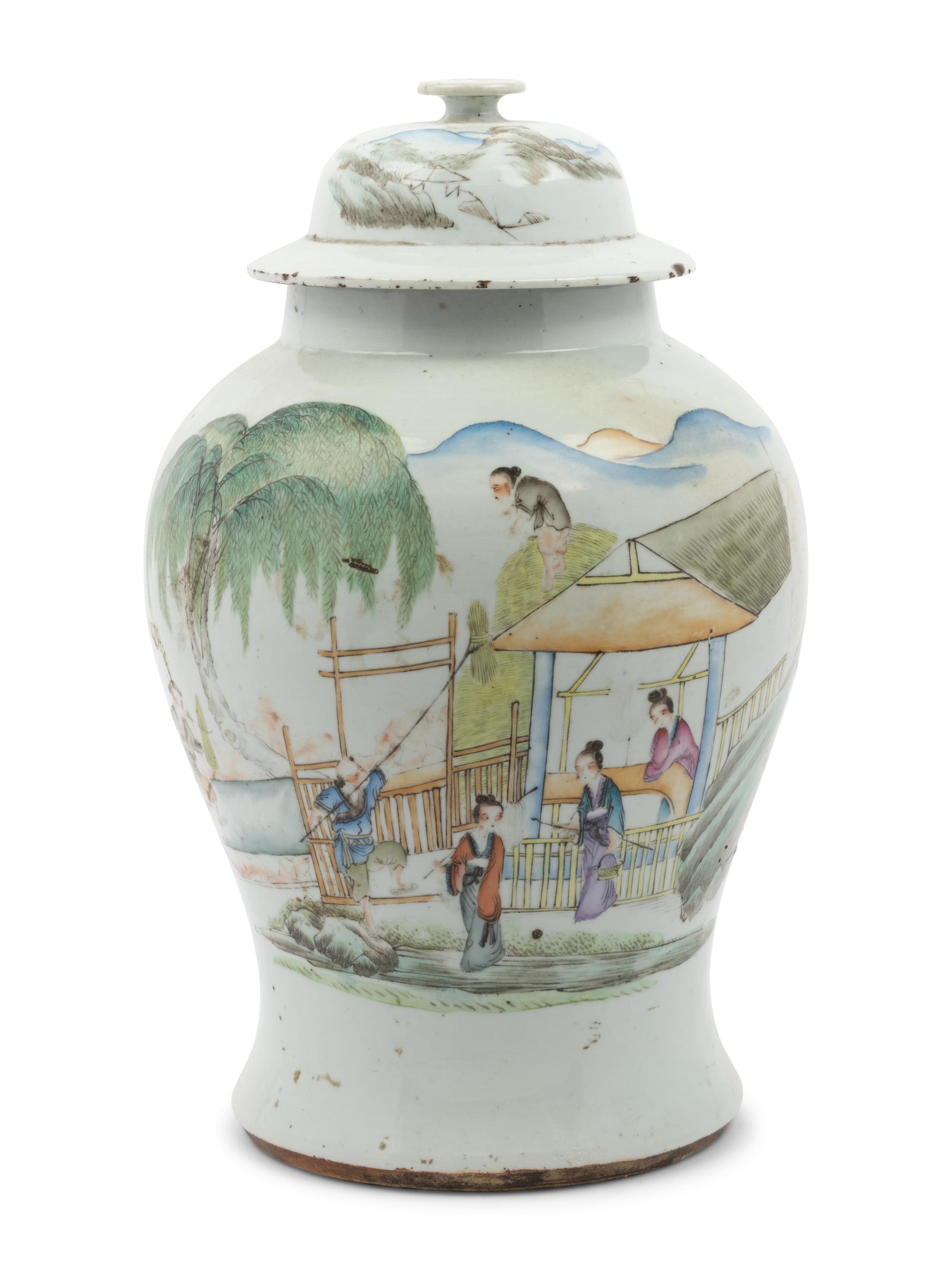 A Chinese Polychrome Decorated Porcelain Lidded Jar