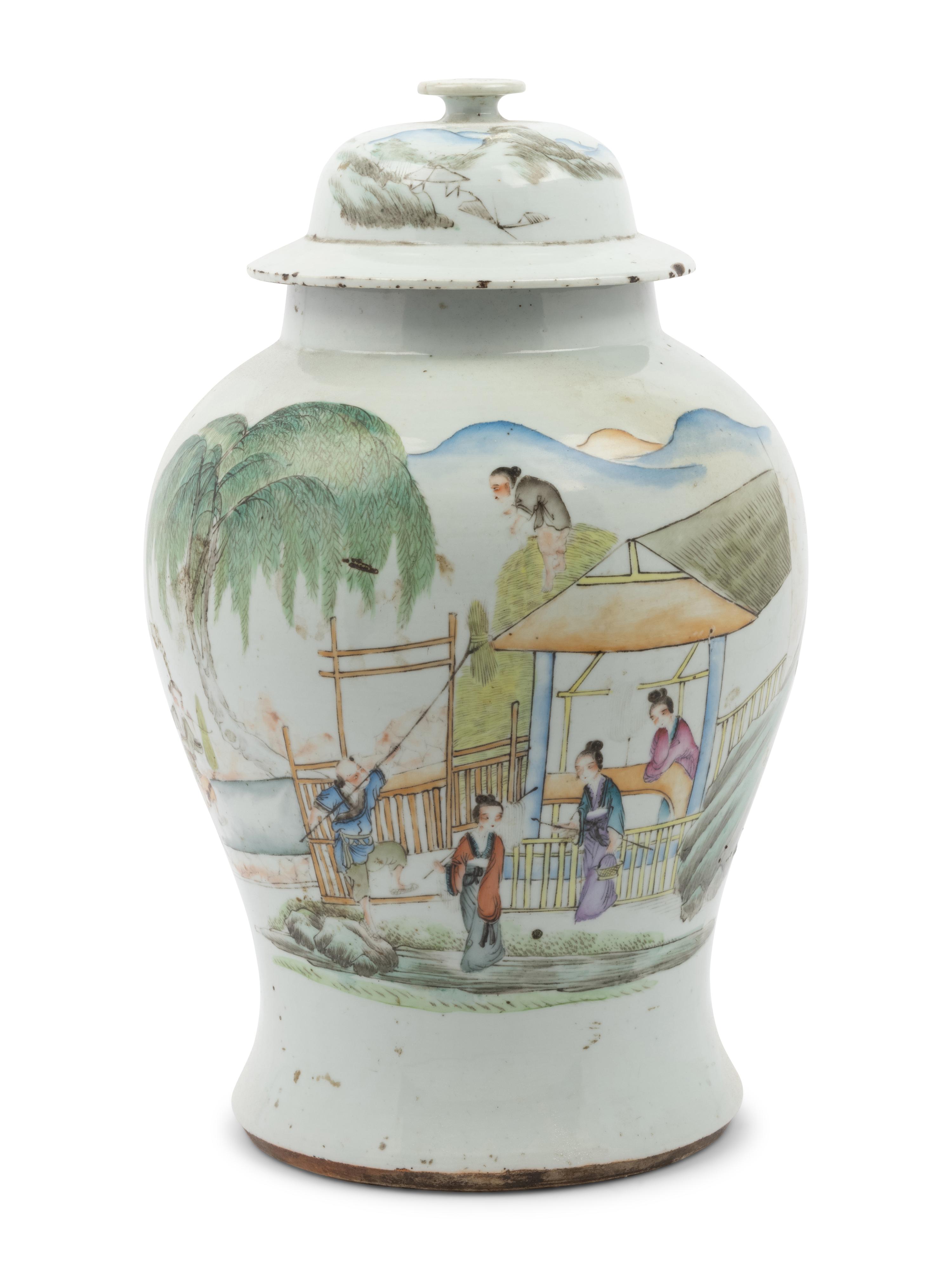 A Chinese Polychrome Decorated Porcelain Lidded Jar