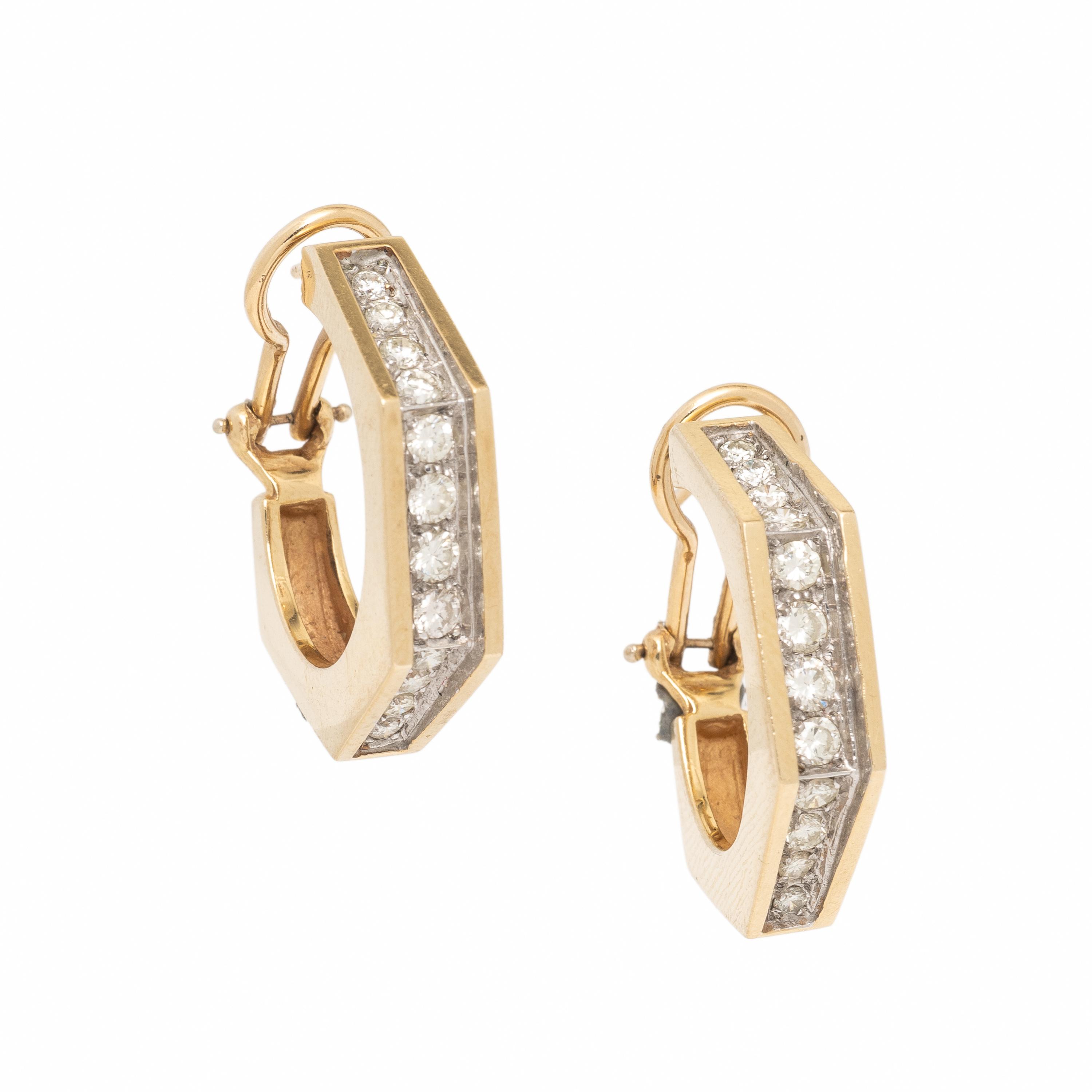 Diamond and Yellow Gold Hoop Earrings