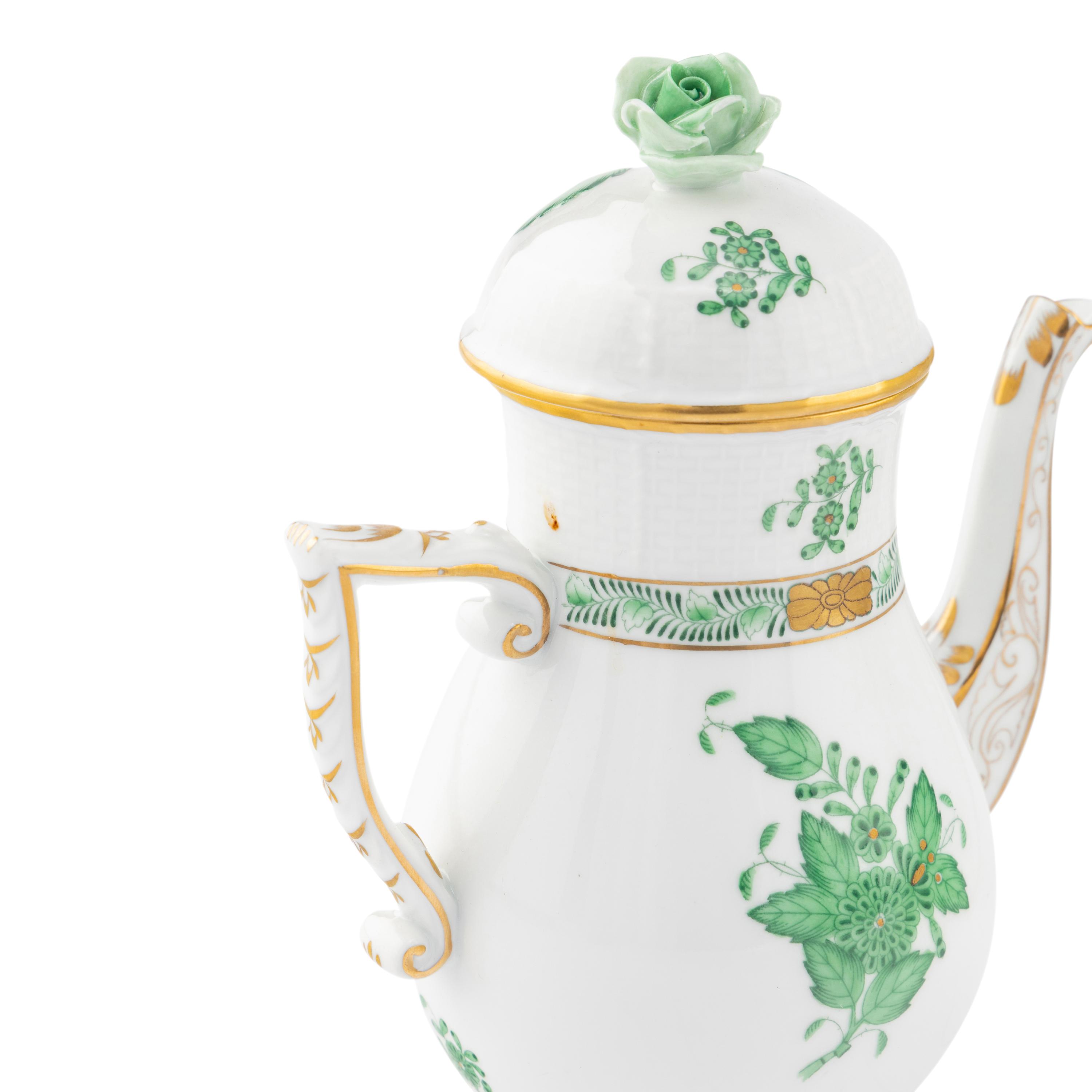 A Herend Chinese Bouquet Green Porcelain Dinner Service