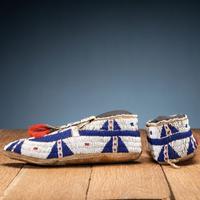 Sioux Beaded Hide Moccasins, with Bifurcated Tongues